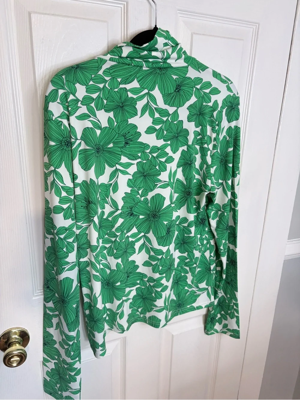 J.Crew Green Floral Turtleneck Top XL Stretch Long Sleeve